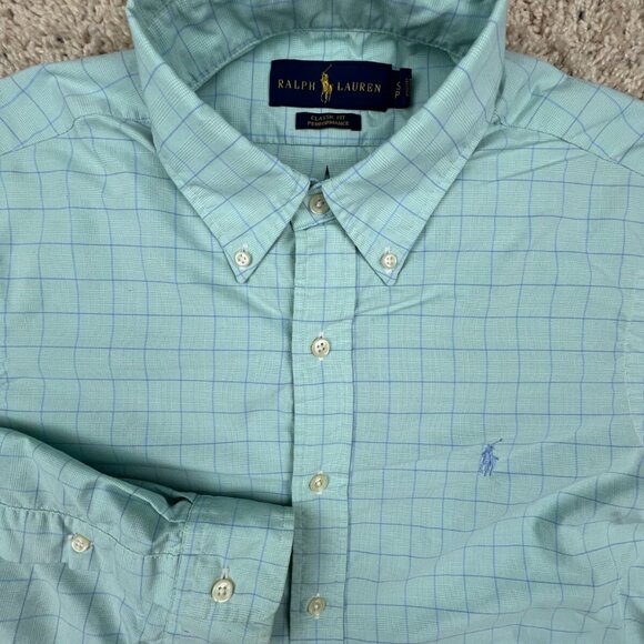 Ralph Lauren Performance Classic Fit Button Up Shirt Small Blue Check L/S - Picture 1 of 14